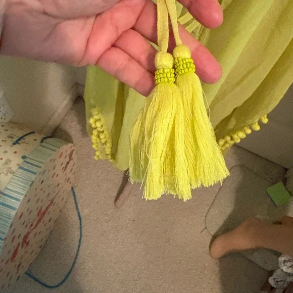Nine West one size NWT $36 lime Sheer Kimono with Pom Pom Trim fun beach cover - Picture 11 of 11